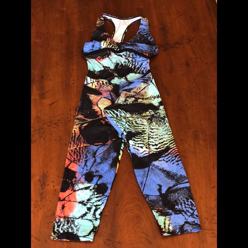 Brazilian style workout one piece.